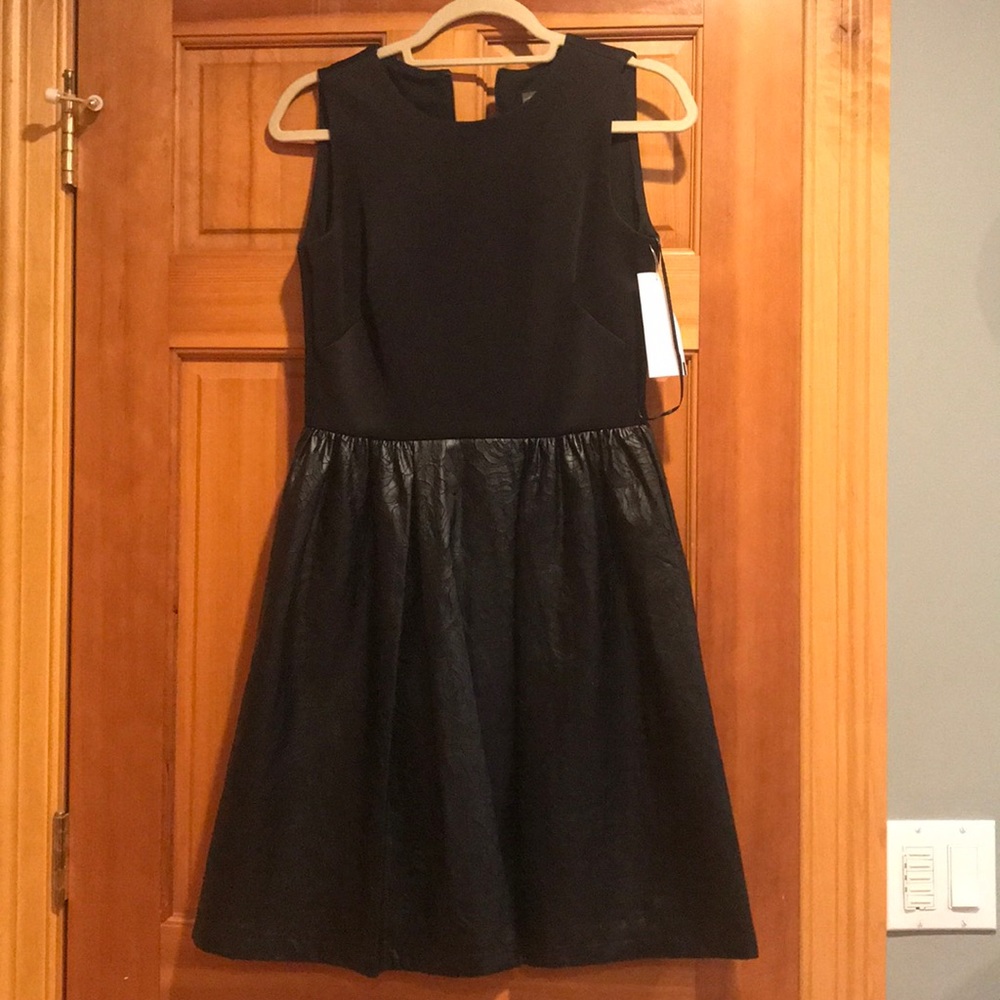 Black leather like floral dress